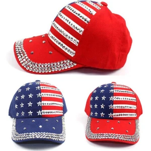 Moissanite Rivet Fashion Cap Baseball Cool Women Rap Rock USA Flag Caps Men - Picture 1 of 13