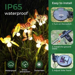 16 LEDs Butterflies Solar Garden Lights with Adjustable Solar Panel Outdoor Lamp - Picture 1 of 10
