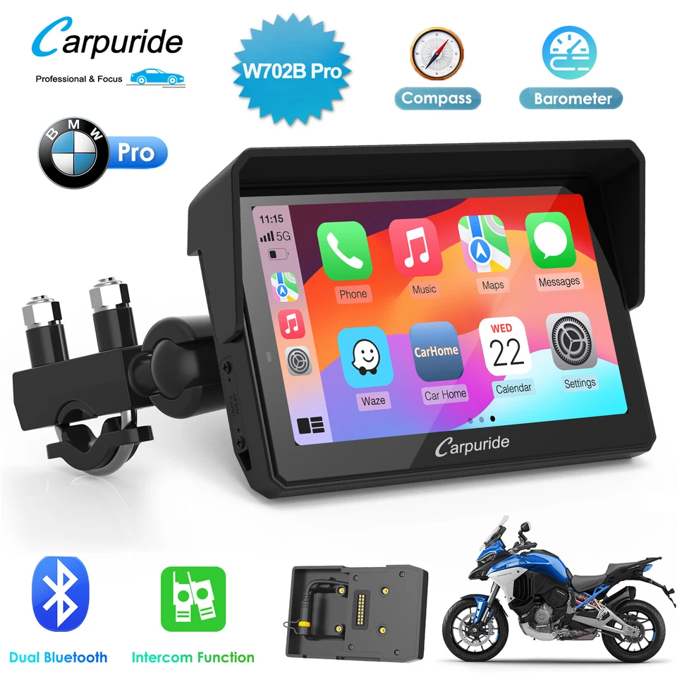 Carpuride W702B Pro Motocicleta Carplay Android Auto Intercomunicador BMW Moto - Imagen 1 de 4