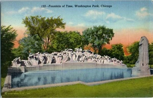 VTG. 1941 Fountain of Time Washington Park Chicago Illinois Curt Teich 1B-H2111 - Picture 1 of 2