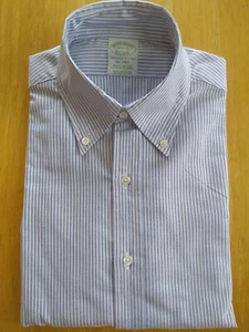 NWOT Brooks Brothers Blue University Stripe Button Down 14.5-32 Milano MSRP $140 - Picture 1 of 5