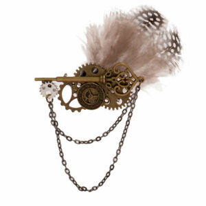 Vintage Brooch Breast Pin Steampunk Feather Key Chain Wedding Boutonniere