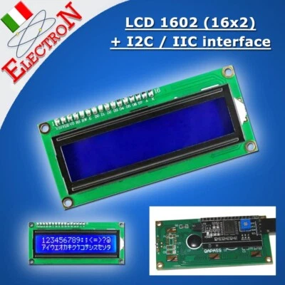 ELECTRON ITALIA MODULO DISPLAY LCD 16X2 1602 RETROILLUMINATO + SERIALE I2C / IIC PER ARDUINO