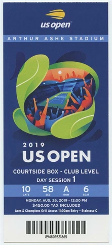 8/26 2019 US Open Tennis Courtside TICKET Serena Williams Bianca Andreescu Day Cover