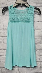 MUDD GIRLS 12 AQUA CROCHET GUAZY CREPE SWING TUNIC TANK TOP - Picture 1 of 10
