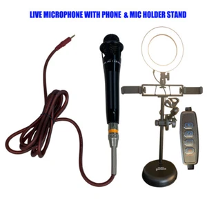 Sell Phone Holders Mic Stand Desktop Selfie Ring LED Light Live Wired Microphone - Picture 1 of 11
