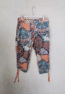 Chicos Collection Womens Patchwork Crop Pants Blue Orange Light Size 0.5 (S 06) - Picture 1 of 11