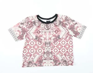 Topshop Womens Pink Floral Polyester Blend T-Shirt Size 8 - CROPPED - Picture 1 of 12