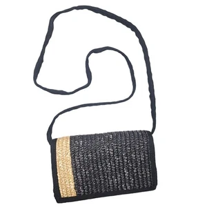 NUEVO SIN ETIQUETAS Bandolera Convertible Bolso sin asas Cartera Tostado Negro Ratán Paja Playa - Imagen 1 de 9