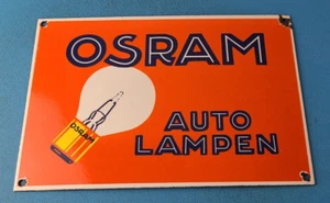 VINTAGE OSRAM PORCELAIN GAS ELECTRIC AUTO LAMPEN GAS SERVICE STATION PUMP SIGN - Picture 1 of 14