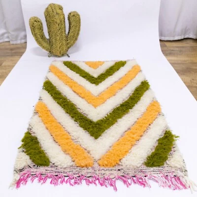 Small Moroccan Rug, Orange green Handmade Entryway Bathroom Nursery Berber Rug - Image 1 of 4