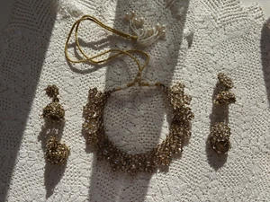 Conjunto de 4 pendientes y collar gemas de oro de boda/celebración india de bisutería - Imagen 1 de 8