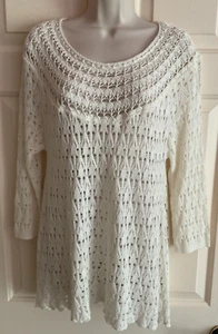Nine West Vintage America Size M Open Knit Sweater Top Ivory 3/4 Sleeve NWT-$79 - Picture 1 of 5