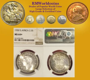 South Africa 1950 2 1/2 Shillings Rare Grade NGC 64+, Mintage 5,076 struck - Picture 1 of 2