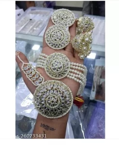 Collana da sposa girocollo Kundan placcato argento indiano Bollywood orecchin... - Foto 1 di 5