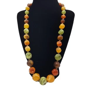 Vintage Kramer Lucite Halskette abgestuft klobig Erdton marmoriert farbige Perlen  - Bild 1 von 13