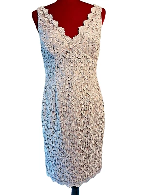 Adrianna Papell Sheath Embroiled Lace Cream&Metallic Accent Women Dress Size 8 - Image 1 of 4