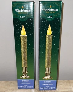9” LED Candle Light 2 pack Gold Glitter AA Battery Holiday Christmas NEW - Picture 1 of 14