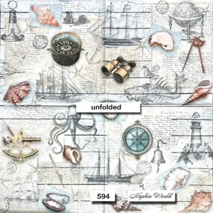 (594) TWO Individual Paper LUNCHEON Decoupage Napkins - NAUTICAL OCEAN SEA SHELL - Picture 1 of 2