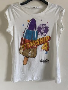 Vintage Wall's Ice Cream Starship Graphic White T-shirt Top by New Look UK 12 - Picture 1 of 6