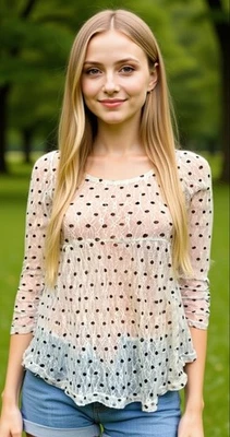 Blusa Top Malla Transparente Lunares Manga 3/4 Cintura Imperio S Foto 1 de 4