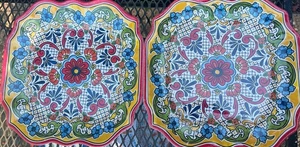 Mulino Red Spanish Mediterranean Tile Melamine Square Dinner Plates Set Of 2 - Picture 1 of 5