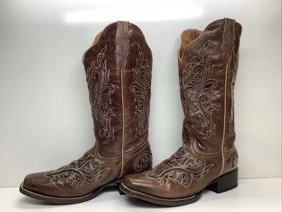 BOTAS VAQUERAS PARA HOMBRE SIN MARCA CON INCRUSTACIONES MARRÓN BRILLANTE PUNTA CUADRADA TALLA 10 M Foto 1 de 4