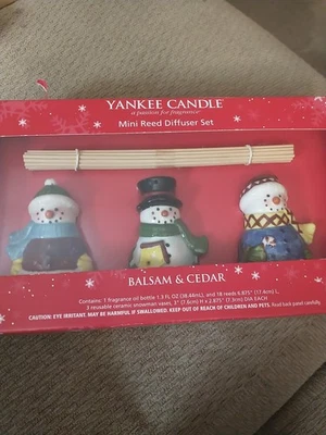 Yankee Candle set of 3 snowmen mini reed diffuser Balsam & Cedar Oil, New - Image 1 of 4