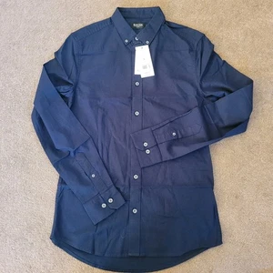 Burton Menswear Men's Blue Long Sleeved Cotton Shirt Size S Button down Bnwt - Picture 1 of 24