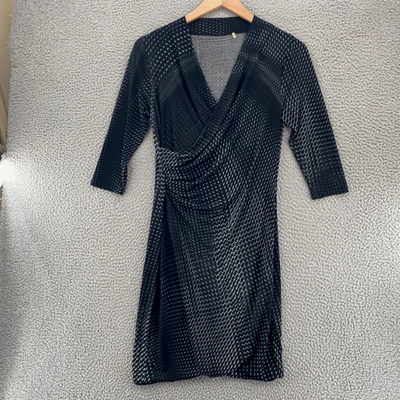 Elie Tahari Dress Womens Small Black Bodycon Jersey Surplice Ruched 3/4 Sleeve - Image 1 of 4