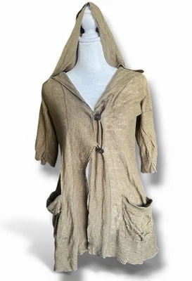 Free People Linen Cotton Hooded Cardigan Olive Green Boho Open Front Tunic Top S - Image 1 of 4