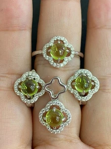 NATURAL PERIDOT 6MM WHITE CZ STERLING SILVER 925 SET - Picture 1 of 14