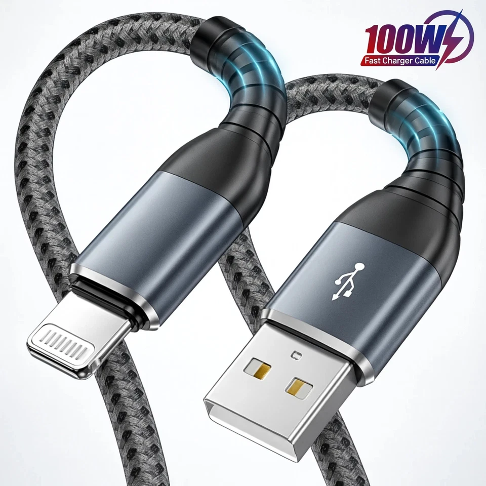 For iPhone USB Fast Charger Cable Braided 1M 2M 3M Lead 14 13 12 11 8 XR Pro Max - Image 1 of 4