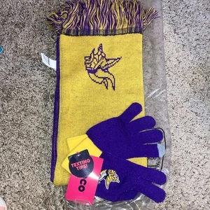 MINNESOTA VIKINGS KNIT SCARF & GLOVES 2PC SET Foco Brand NEW Texting Tips - Picture 1 of 4