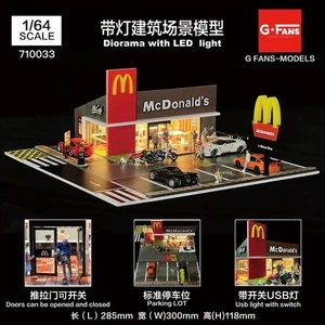 G-Fans 1/64 Diorama Car Parking Lot Model LED Lighting McDonald's Scene Model - Picture 1 of 1