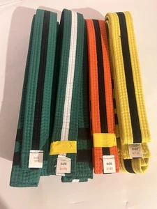 4 Stück Kampfsport Gürtel Karate grün orange gelb Streifen verschiedene Größen siehe Bild - Bild 1 von 3