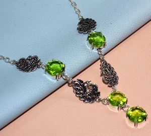 925 Silver Plated Stunning Peridot Necklace Jewelry Size 18" AU I350 - Picture 1 of 3