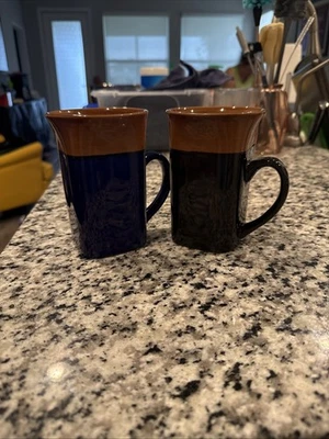 Набор из 2 черных/синих керамических кофейных кружек Royal Norfolk 14 унций - Изображение 1 из 3