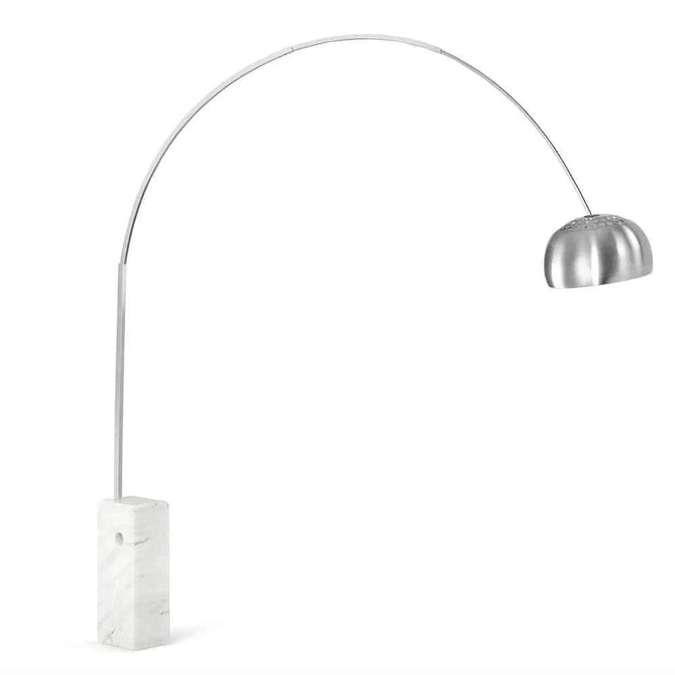 Arco Floor Lamp Castiglioni Replica Italian Marble Base Stainless Steel Stem - Image 1 of 4