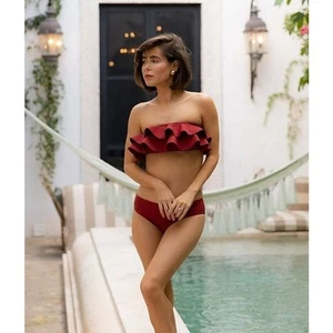 Antonio Melani x Style Bungalow Bikini Top Red Ruffled Convertible Straps S NWT - Picture 1 of 10
