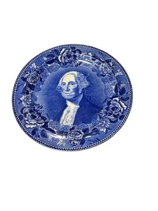 Antico piatto figura storica Wedgwood George Washington citazione blu flusso - Foto 1 di 8
