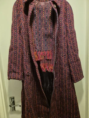 Rare! Real Wool Tweed Vintage Aquastum Coat Mixed Colours with Matching Scraft L - Image 1 of 4