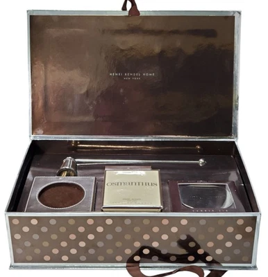 Henri Bendel Osmanthus 10 oz Scented Candle Gift Set Discontinued Leather Holder - Image 1 of 4