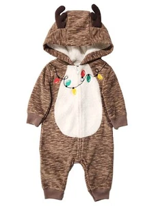 Infant Boys & Girls Brown Christmas Reindeer Romper Bodysuit Coveralls - Picture 1 of 2