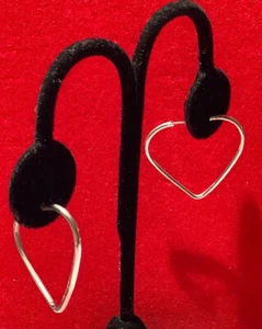 Sterling Silver Heart Earrings For Pierced Ears 1 Inch - Picture 1 of 3