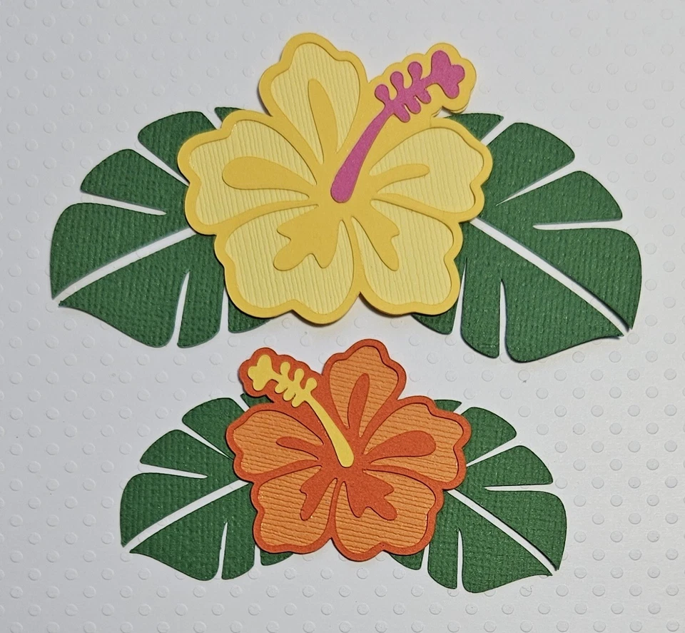Juego de 2 flores de hibusco amarillo naranja. Álbum de recortes, piezas de papel para hacer tarjetas Foto 1 de 1