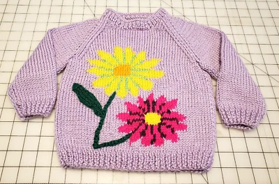 Nuevo Suéter Pullover "Flores" Manga Raglán Niños Tejido a Mano 2T a 5T Foto 1 de 4