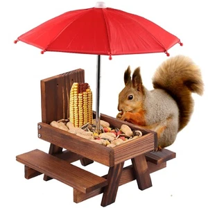 Squirrel Feeder Picnic Table with Umbrella, Wooden Squirrel Feeders for Outsi... - Picture 1 of 7