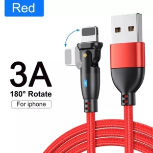 LED 180 degrés USB-IOS Câble de Charge Angle 3A USB Câble de Données Coudé Nylon - Photo 1/12