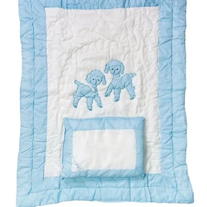 Set Coperta Neonato Vintage Kozee Comfort Culla Copripiumino Cuscino Blu Bianco - Foto 1 di 7